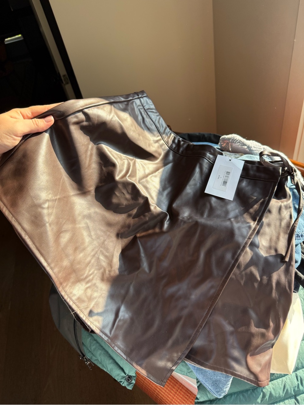 NWT Faux Leather Mini Skort in Dark Chocolate Brown
